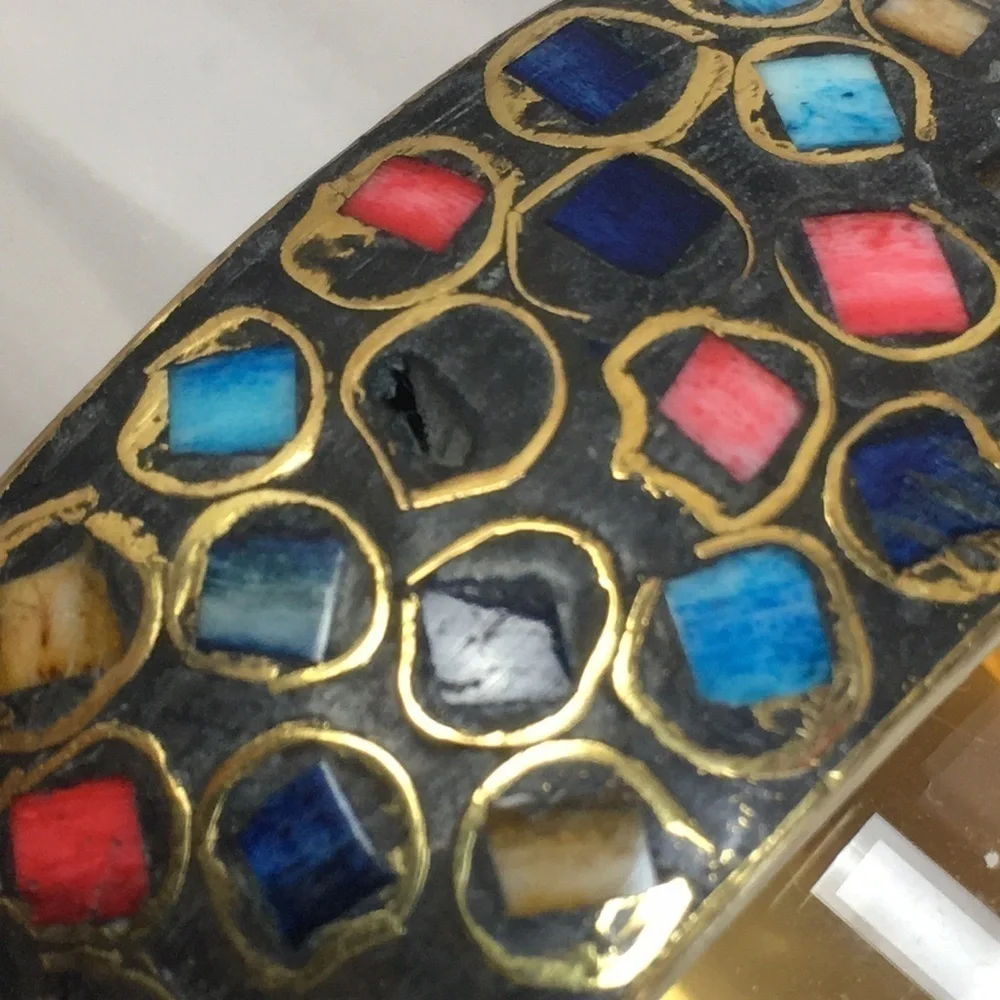 Wide brass shell inlaid bangle Bracelet